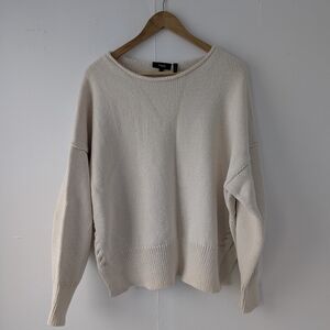 Theory Ivory 100% Heavy Knit Cotton Relaxed Side Slit Sweater Size Large